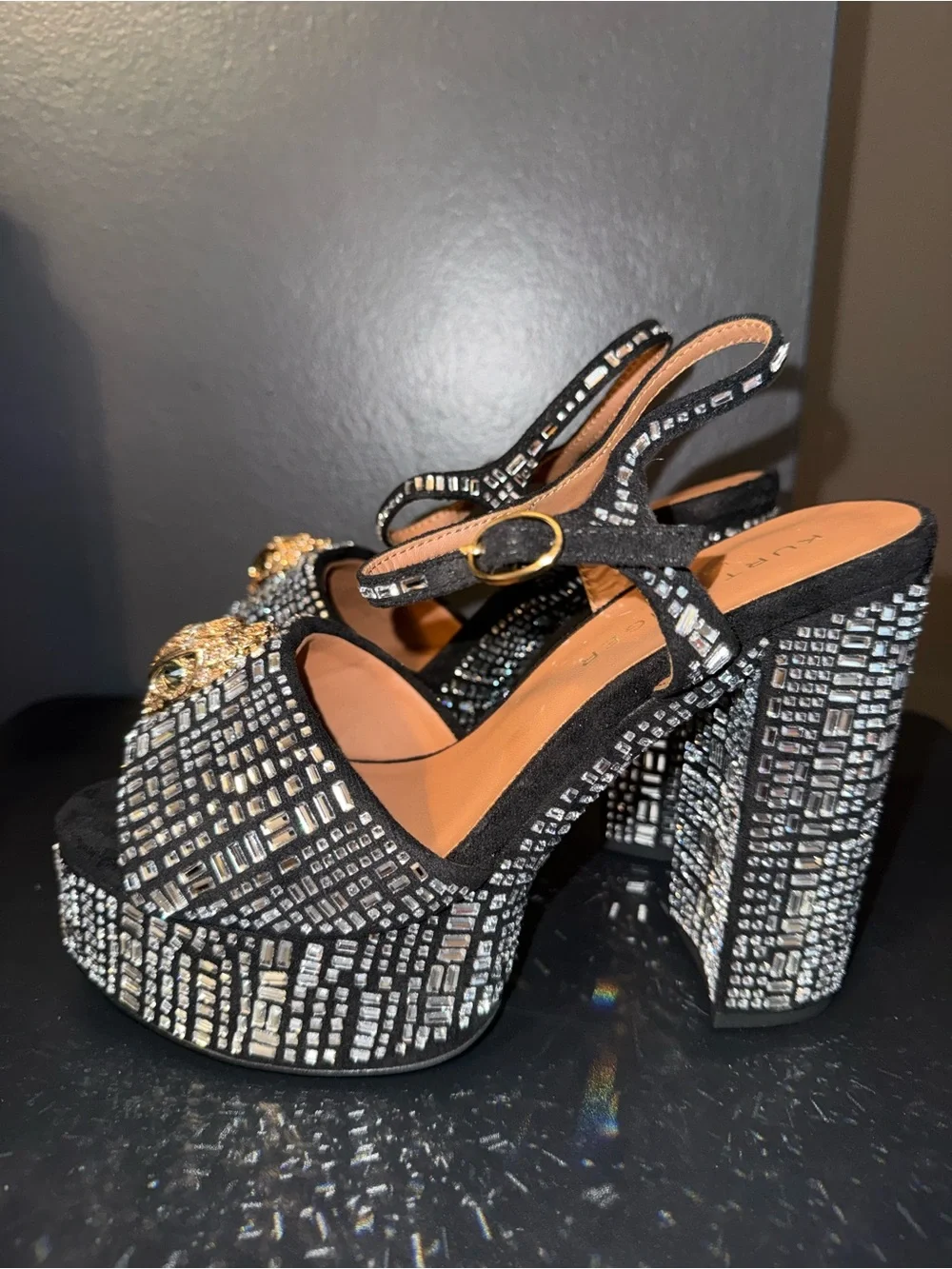NWOT Kurt Geiger Kensington Platform Heels Black Crystal Eagle Sz 8.5/39